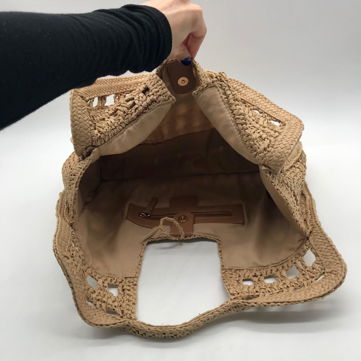 International Concepts Tan Square Raffia Tote Bag