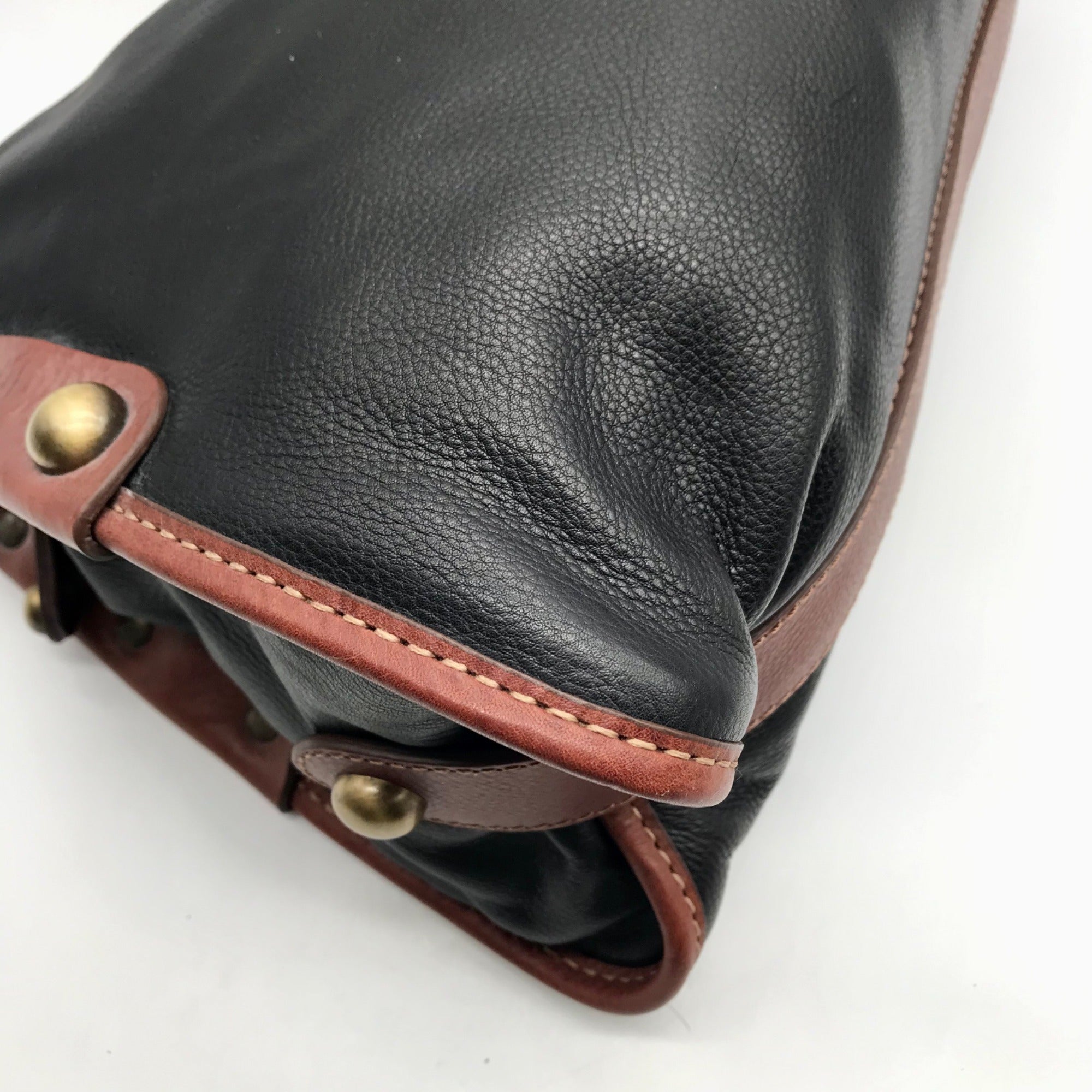 Gironacci Black &amp; Brown Leather Studded Shoulder Bag