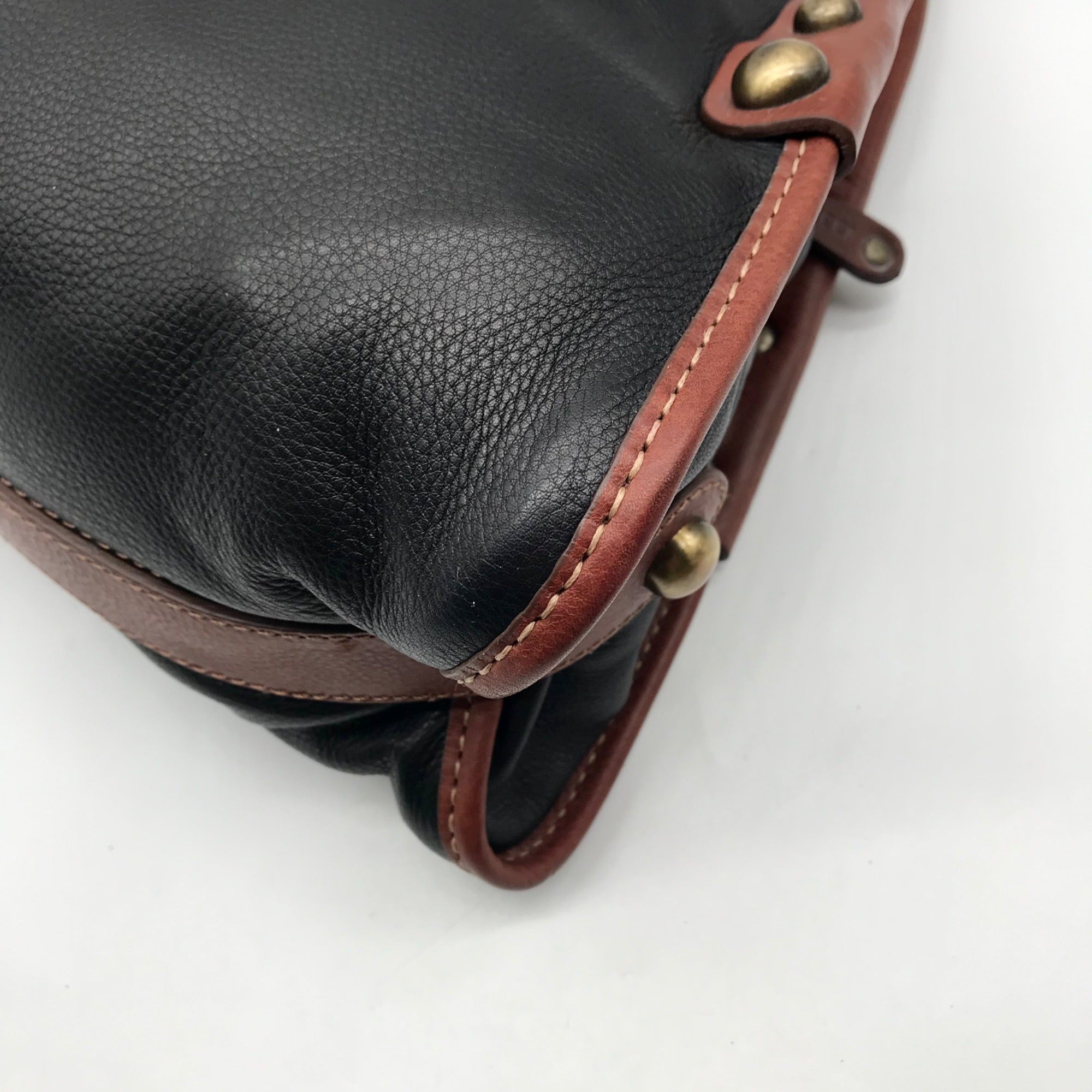 Gironacci Black &amp; Brown Leather Studded Shoulder Bag