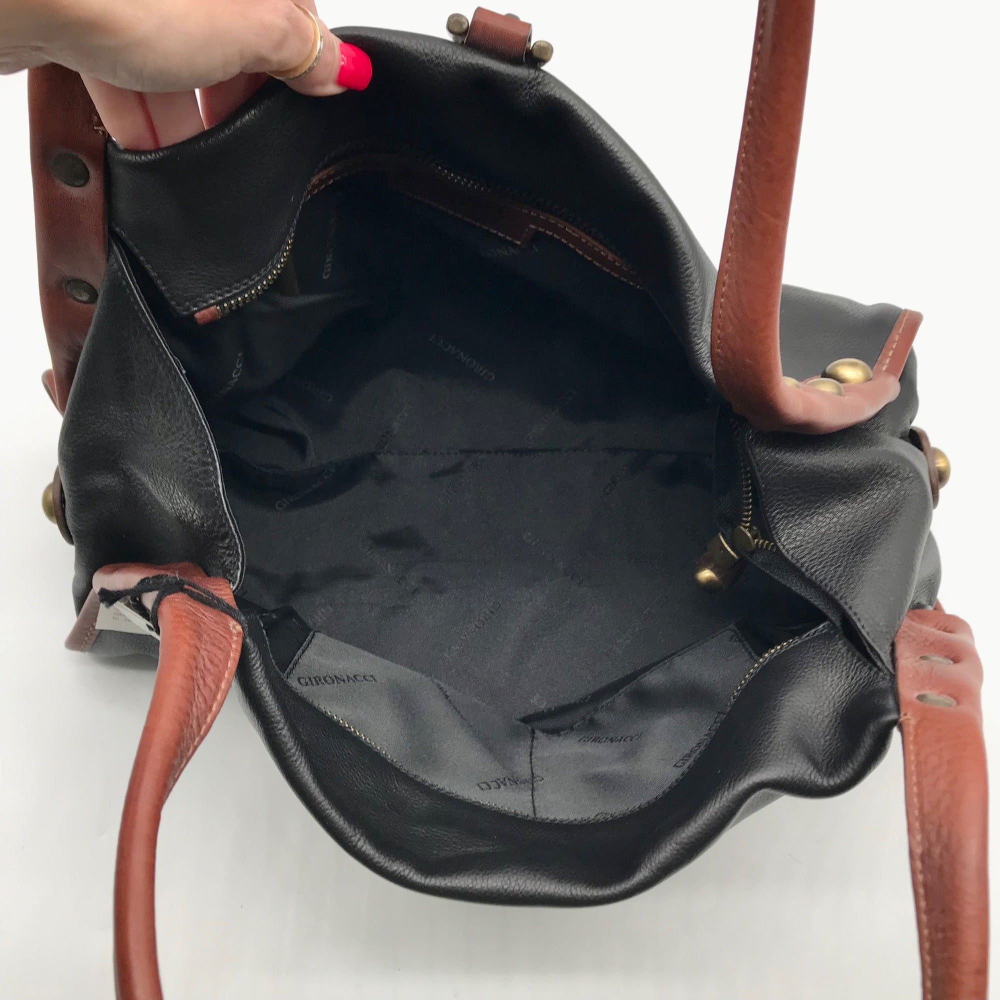 Gironacci Black &amp; Brown Leather Studded Shoulder Bag