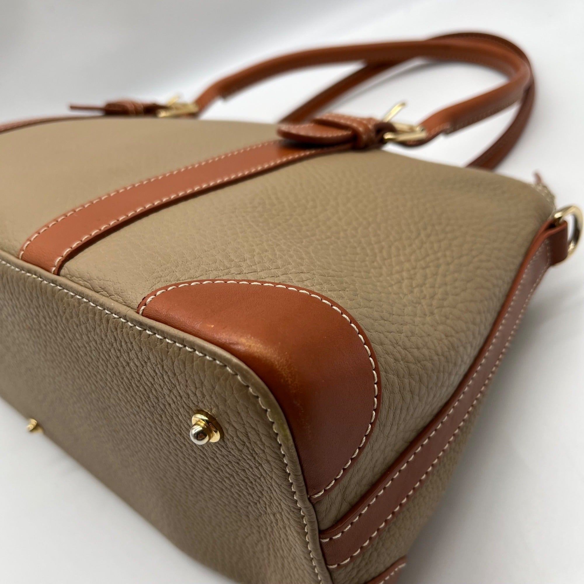 Dooney &amp; Bourke Light Olive Green Pebbled Leather Vintage Convertible Satchel Bag