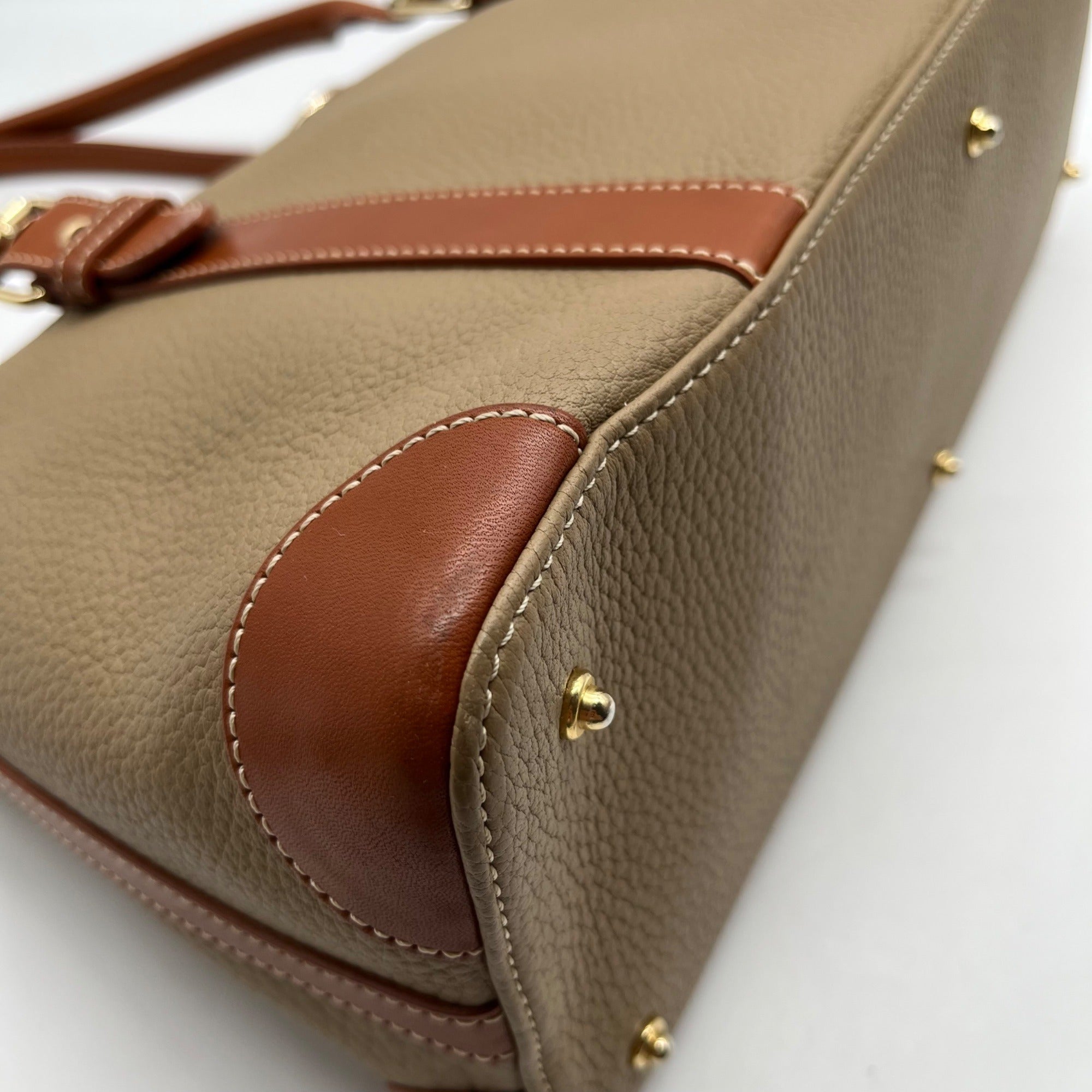 Dooney &amp; Bourke Light Olive Green Pebbled Leather Vintage Convertible Satchel Bag