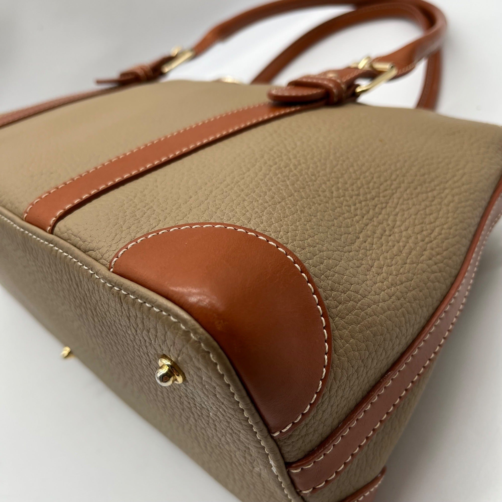 Dooney &amp; Bourke Light Olive Green Pebbled Leather Vintage Convertible Satchel Bag