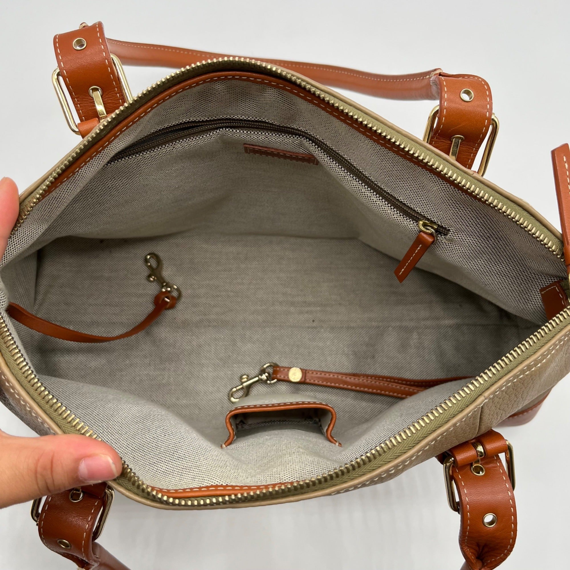 Dooney &amp; Bourke Light Olive Green Pebbled Leather Vintage Convertible Satchel Bag