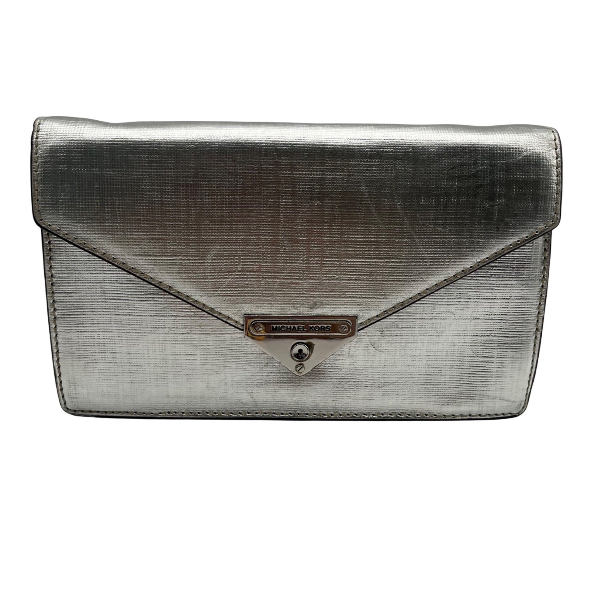 Silver Michael Kors Grace Envelope Clutch Bag