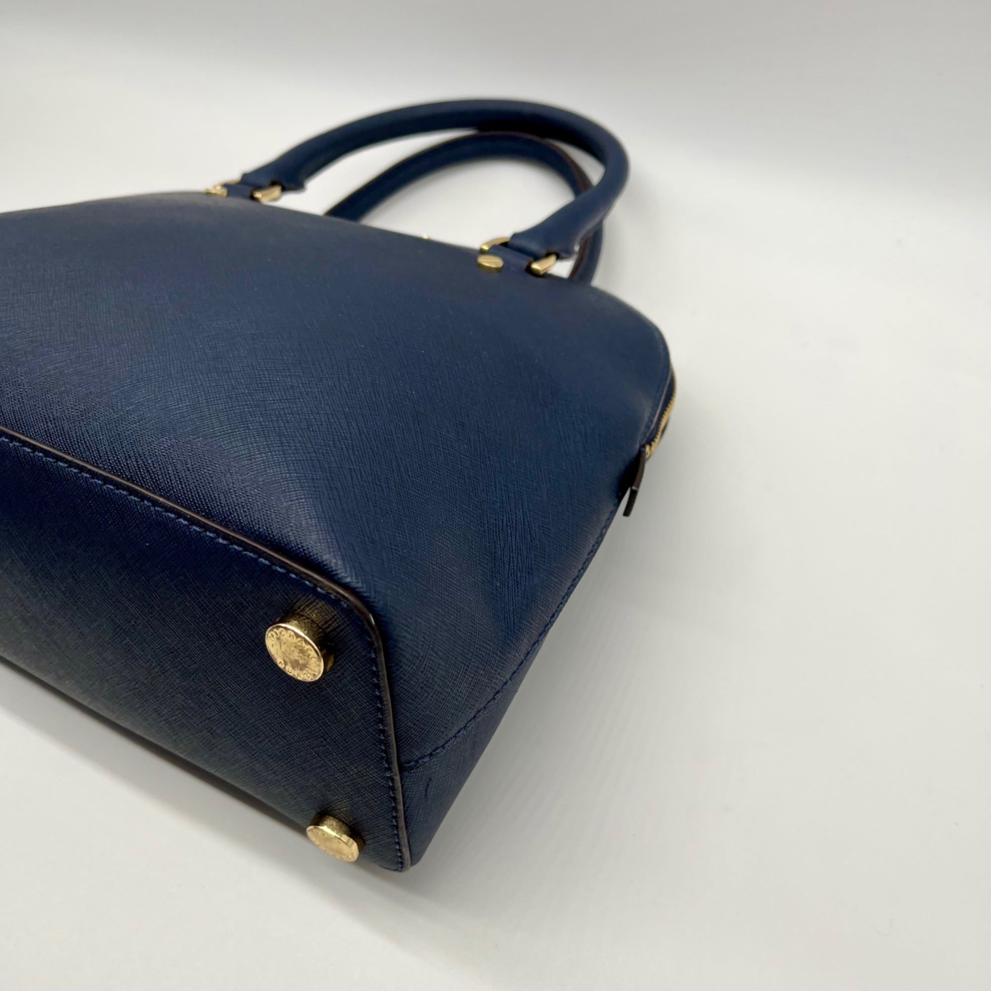Michael Kors Blue Leather Cindy Large Dome Satchel Bag