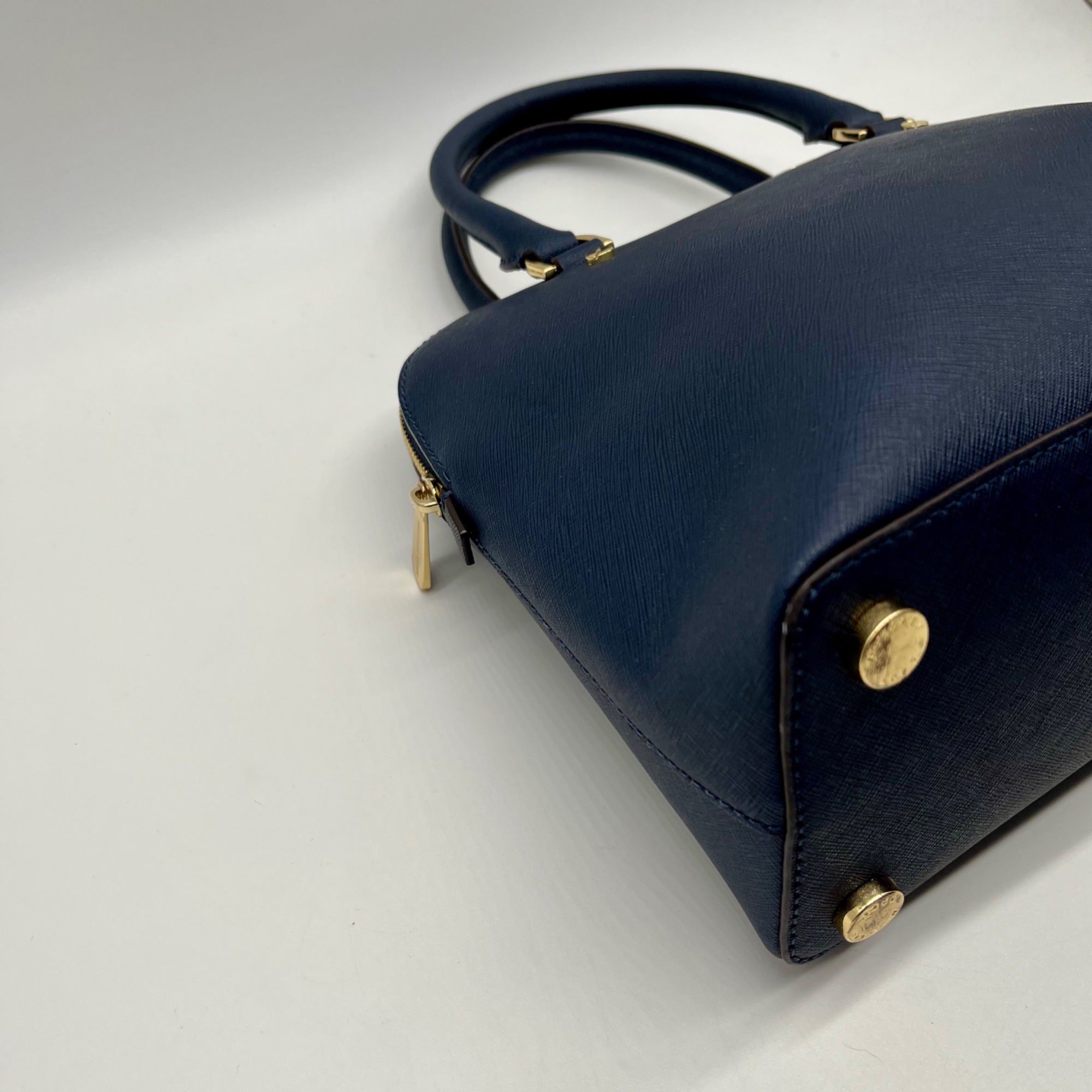 Michael Kors Blue Leather Cindy Large Dome Satchel Bag