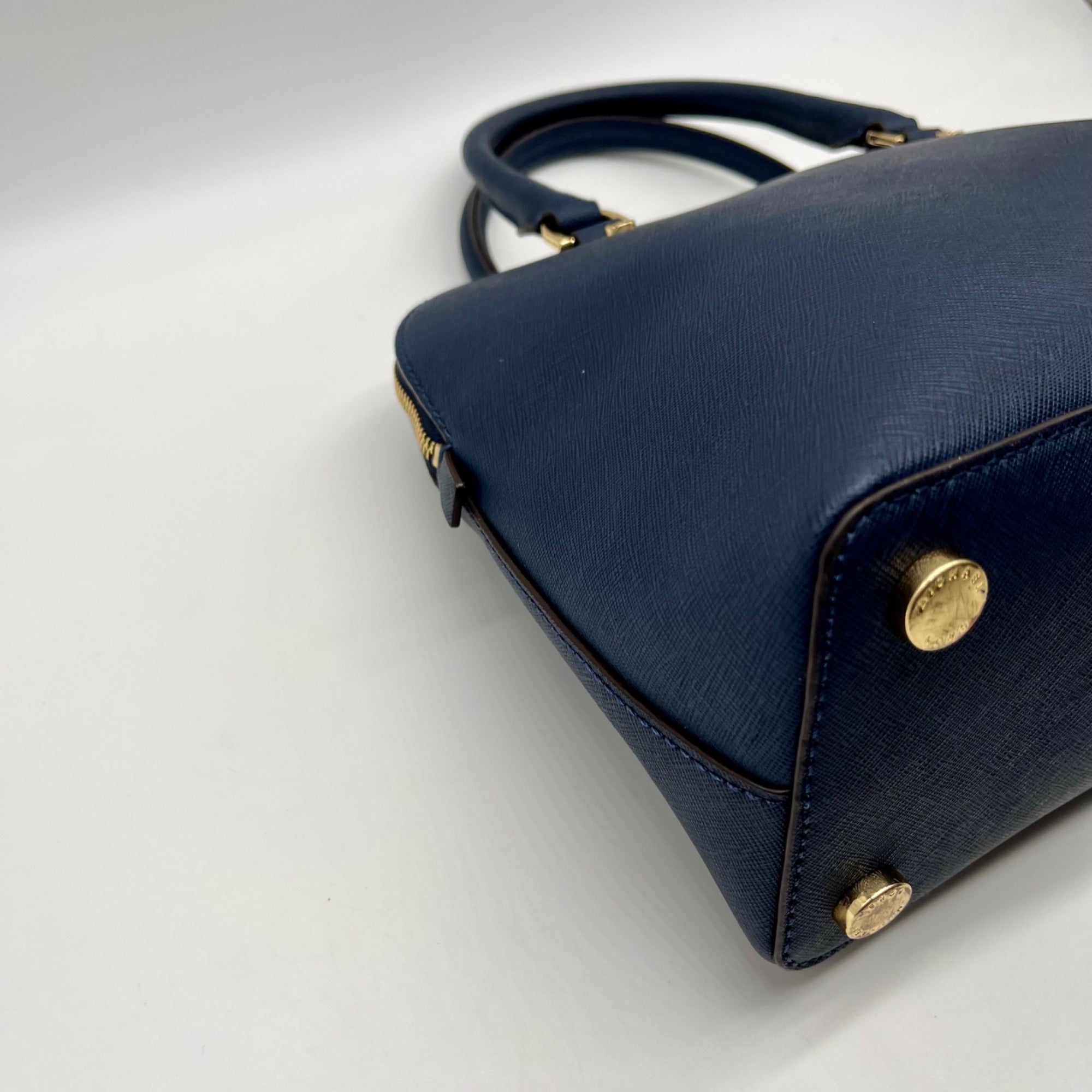 Michael Kors Blue Leather Cindy Large Dome Satchel Bag