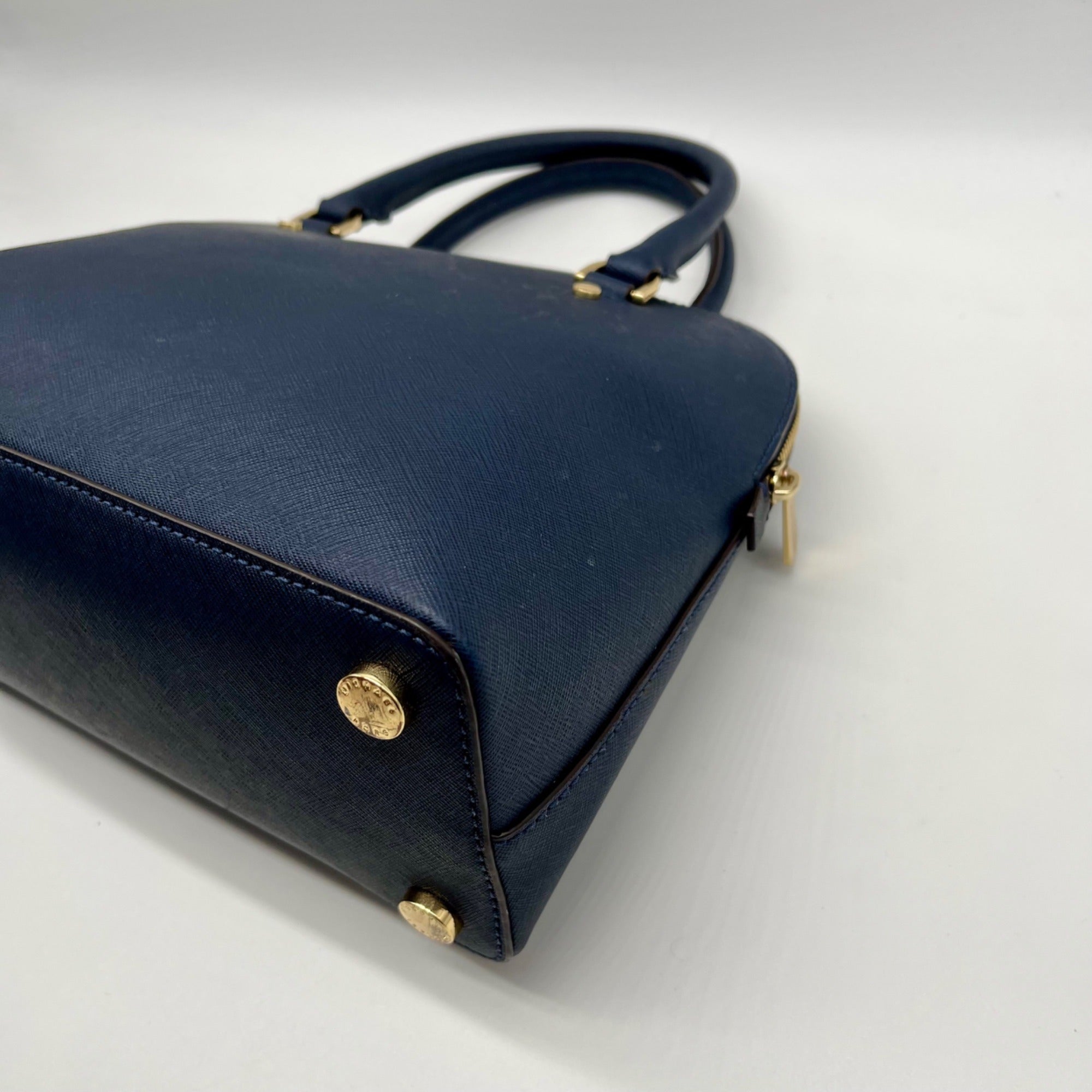 Michael Kors Blue Leather Cindy Large Dome Satchel Bag