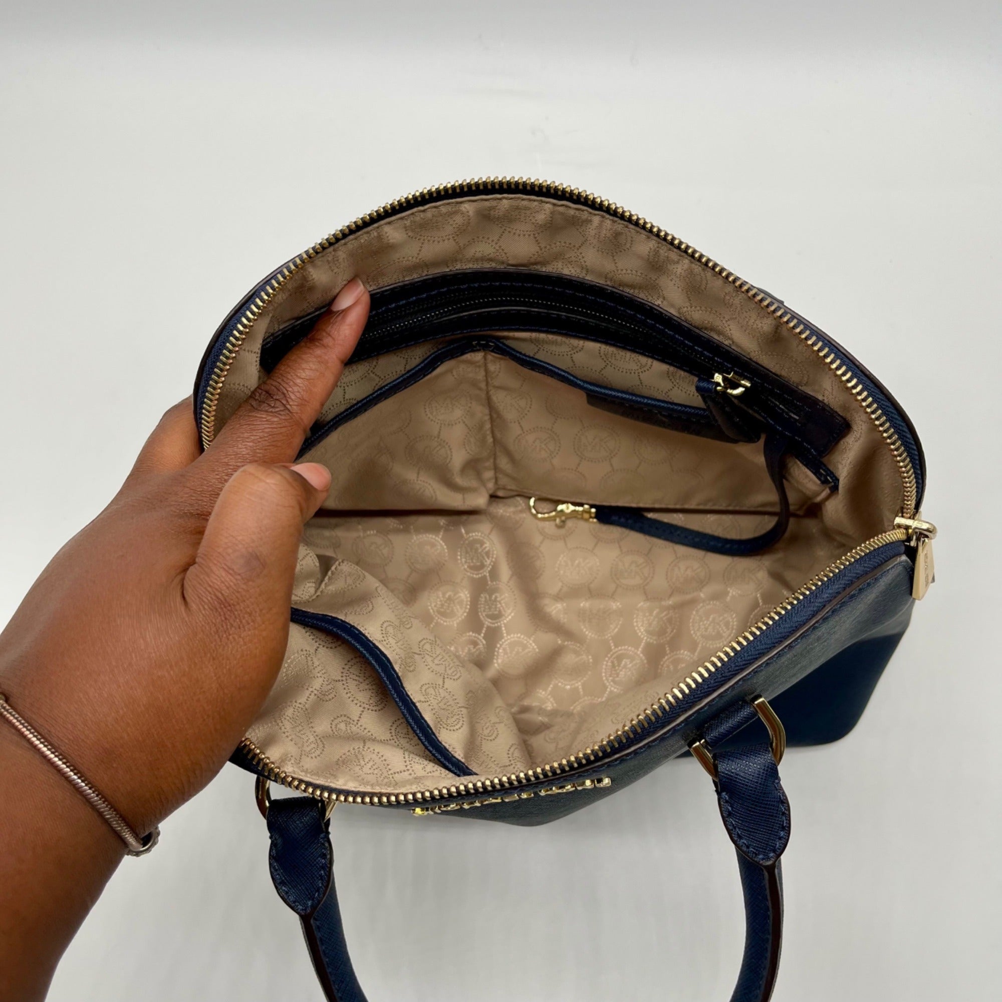Michael Kors Blue Leather Cindy Large Dome Satchel Bag