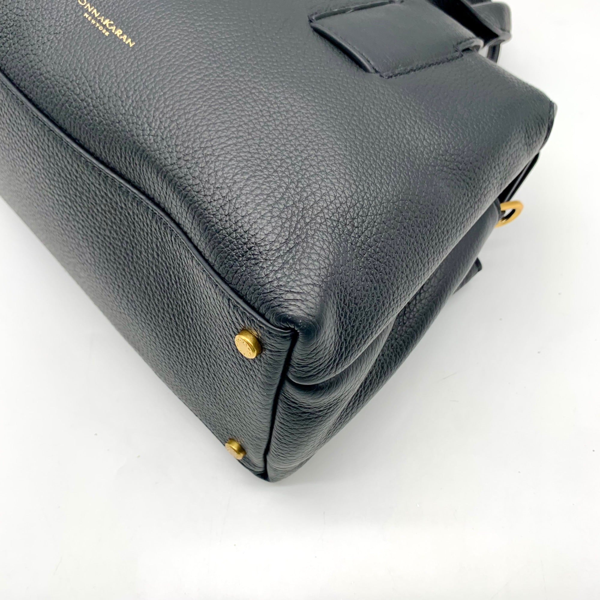 Donna Karan Black Pebbled Leather Amagansett Convertible Satchel Bag