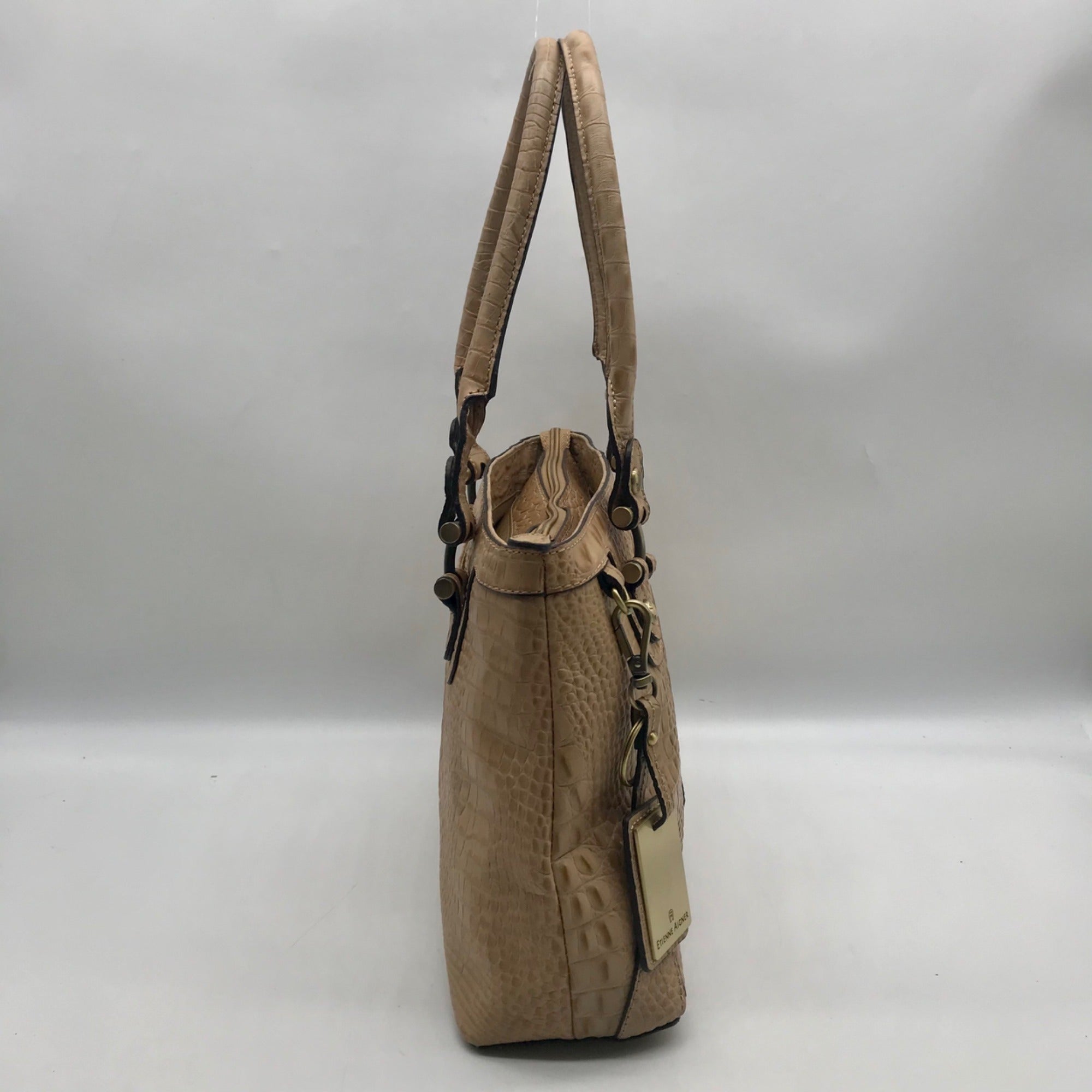 Etienne Aigner Vintage Tan Croc-Embossed Leather Satchel