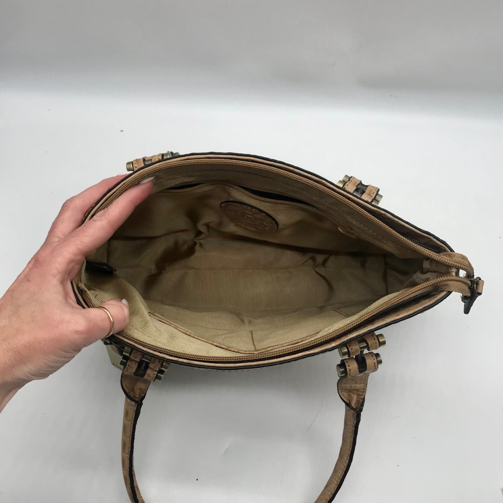 Etienne Aigner Vintage Tan Croc-Embossed Leather Satchel