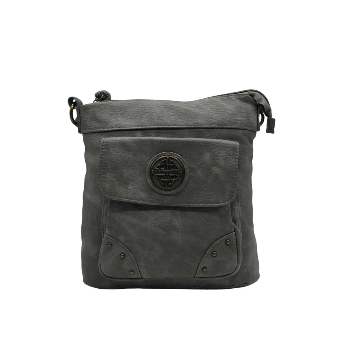 Stone Mountain Grey Faux Leather Crossbody Bag