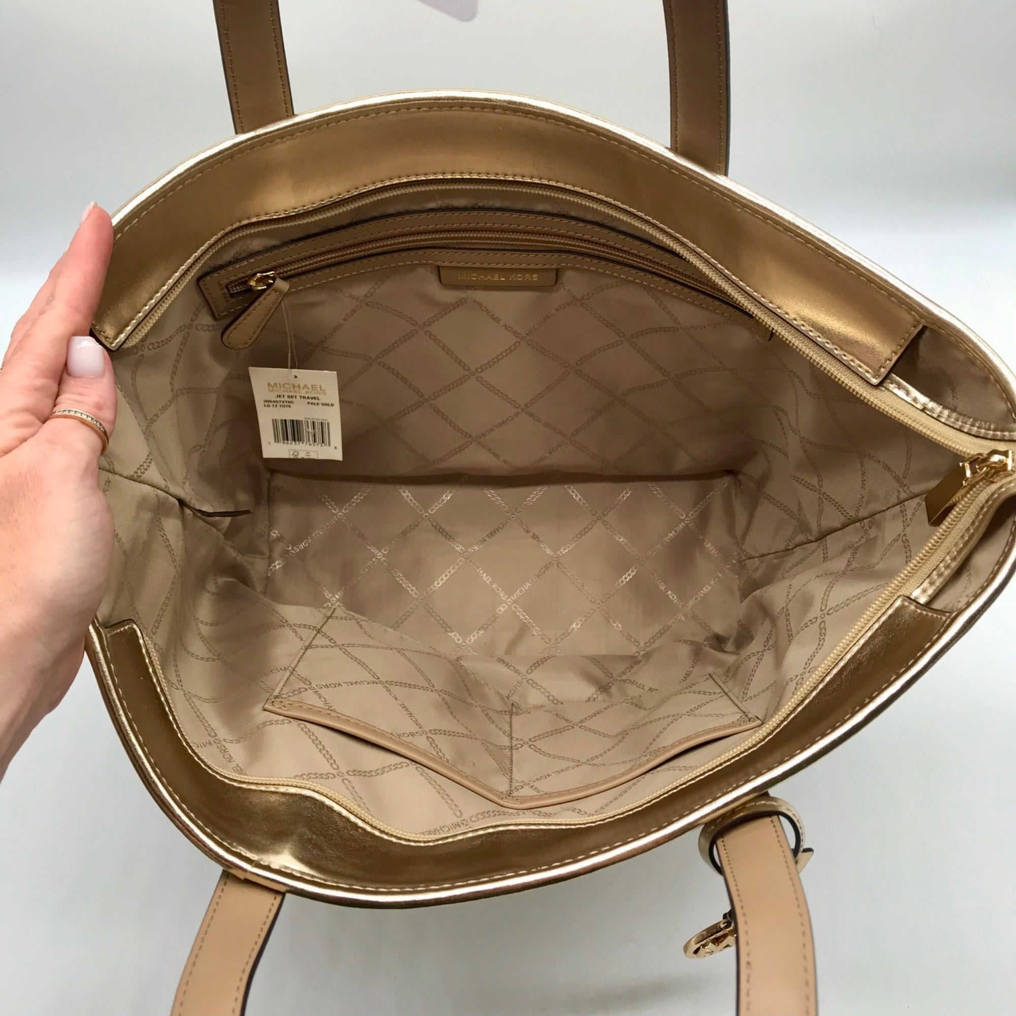 Michael Kors Pale Gold Large Jet Set Travel Top Zip Tote Bag
