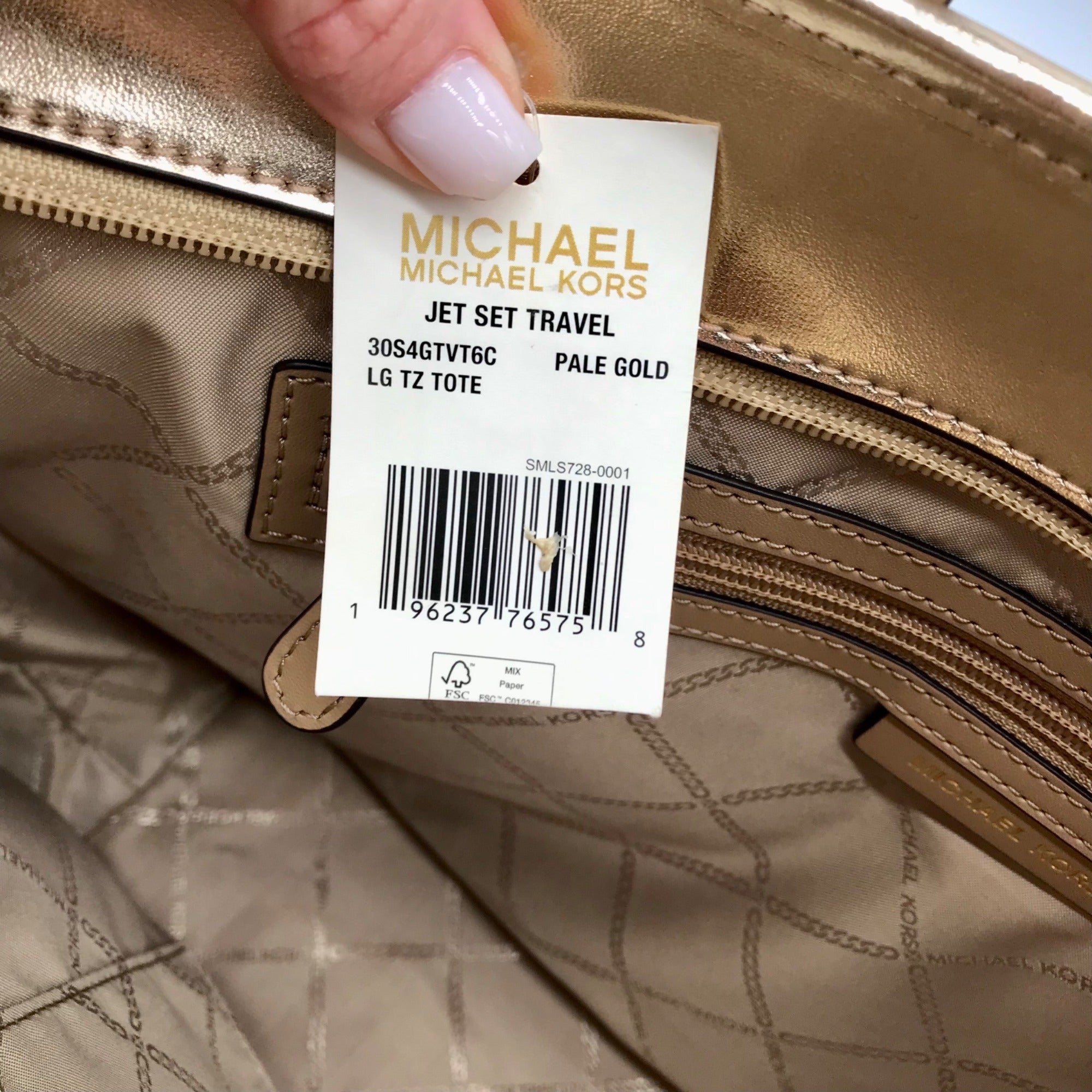 Michael Kors Pale Gold Large Jet Set Travel Top Zip Tote Bag