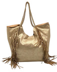Lilly Pulitzer Metallic Gold Fabric Fringe Tote Bag