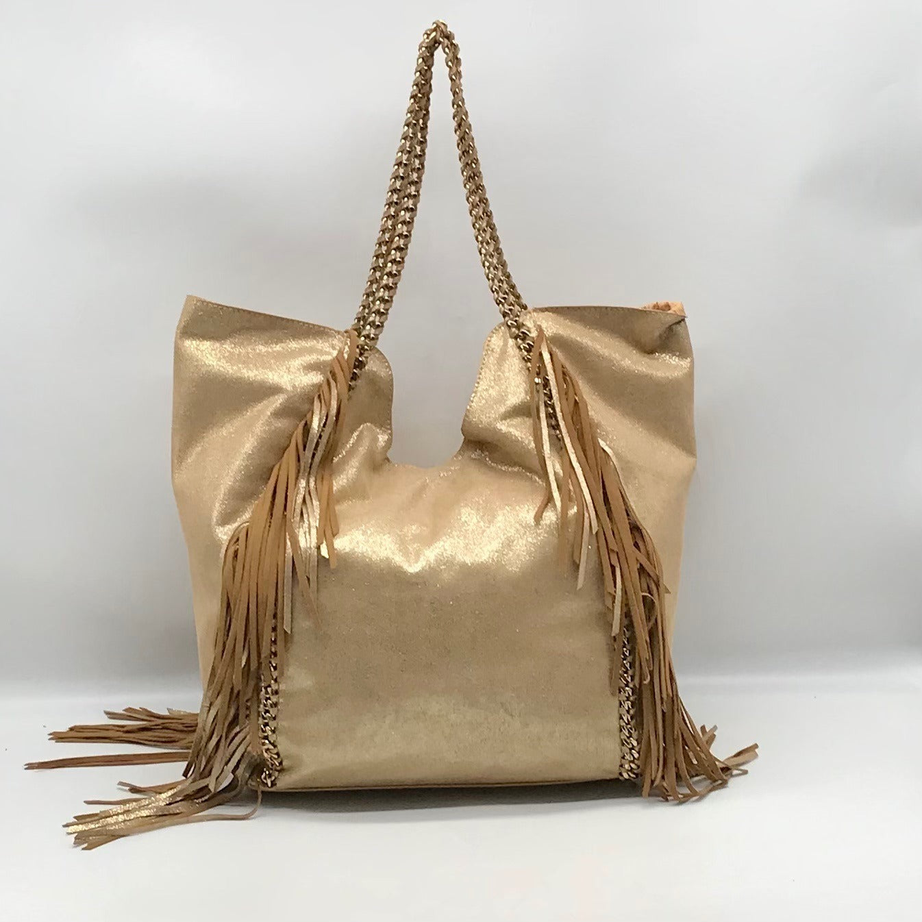 Lilly Pulitzer Metallic Gold Fabric Fringe Tote Bag