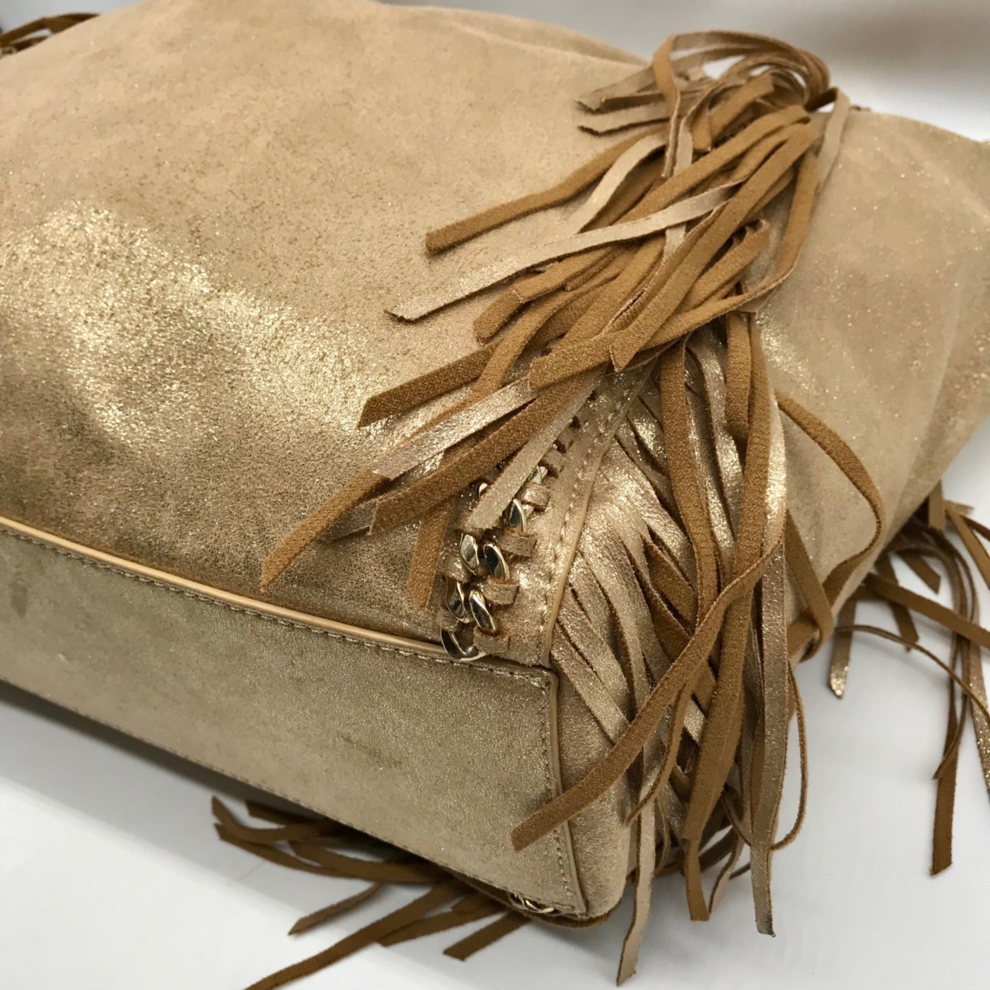 Lilly Pulitzer Metallic Gold Fabric Fringe Tote Bag