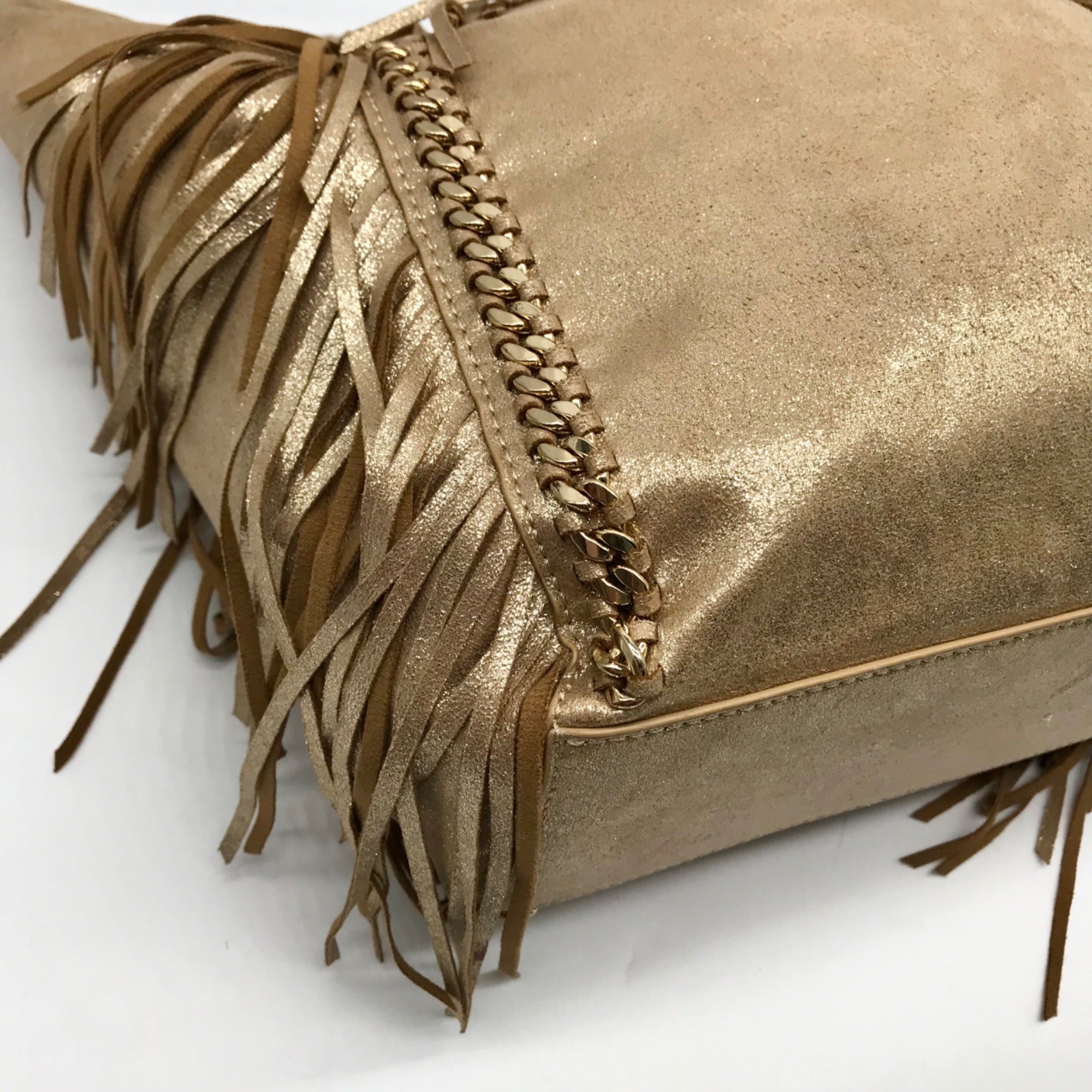 Lilly Pulitzer Metallic Gold Fabric Fringe Tote Bag