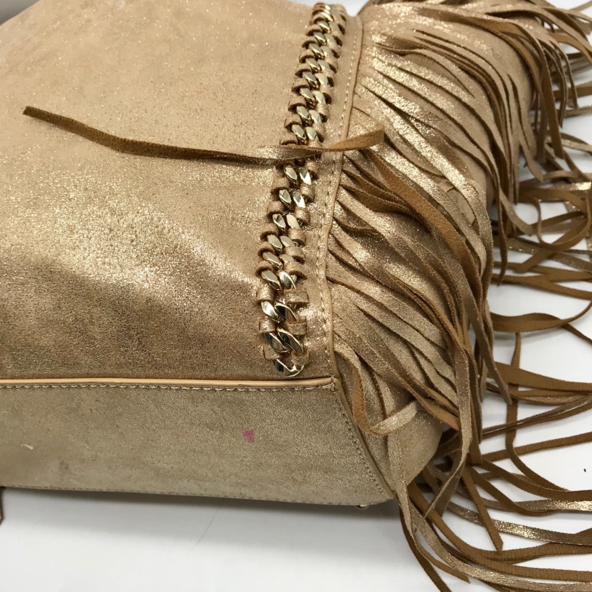 Lilly Pulitzer Metallic Gold Fabric Fringe Tote Bag