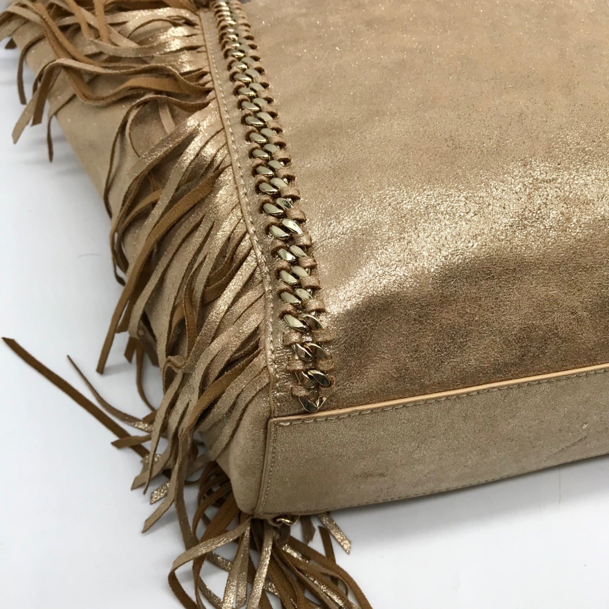Lilly Pulitzer Metallic Gold Fabric Fringe Tote Bag