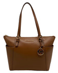 Michael Kors Jet Set East West Top Zipper Tan Coated Canvas Tote Bag