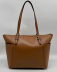 Michael Kors Jet Set East West Top Zipper Tan Coated Canvas Tote Bag