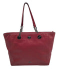 Coach Dark Red Pebbled Leather Turnlock Chain Tote Bag 56830