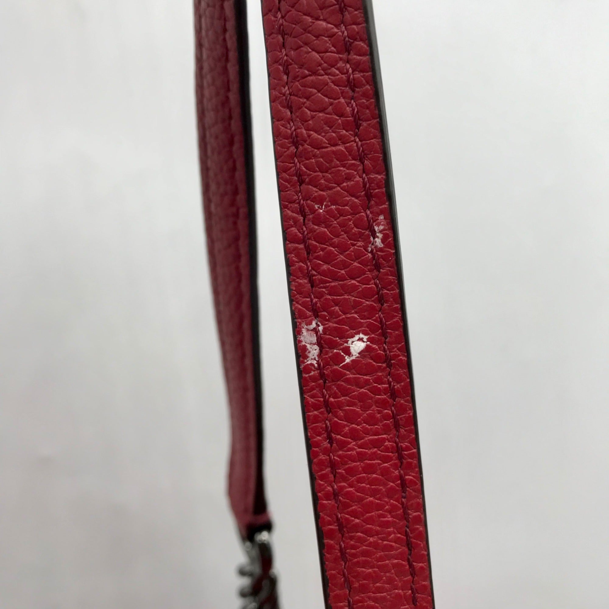 Coach Dark Red Pebbled Leather Turnlock Chain Tote Bag 56830