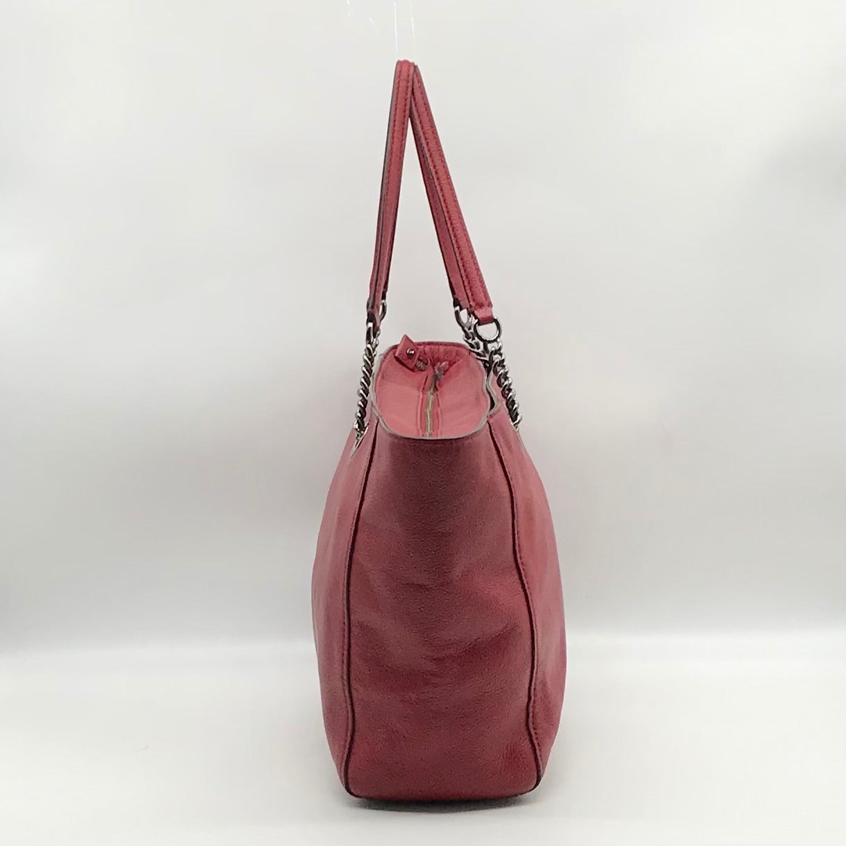 Coach Dark Red Pebbled Leather Turnlock Chain Tote Bag 56830