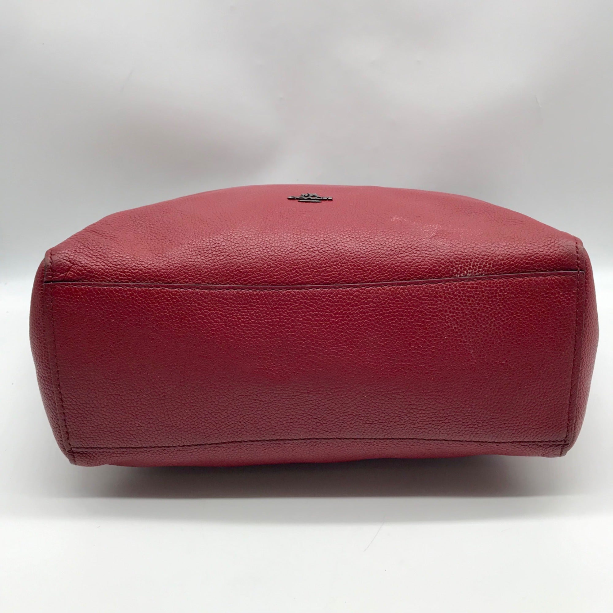 Coach Dark Red Pebbled Leather Turnlock Chain Tote Bag 56830
