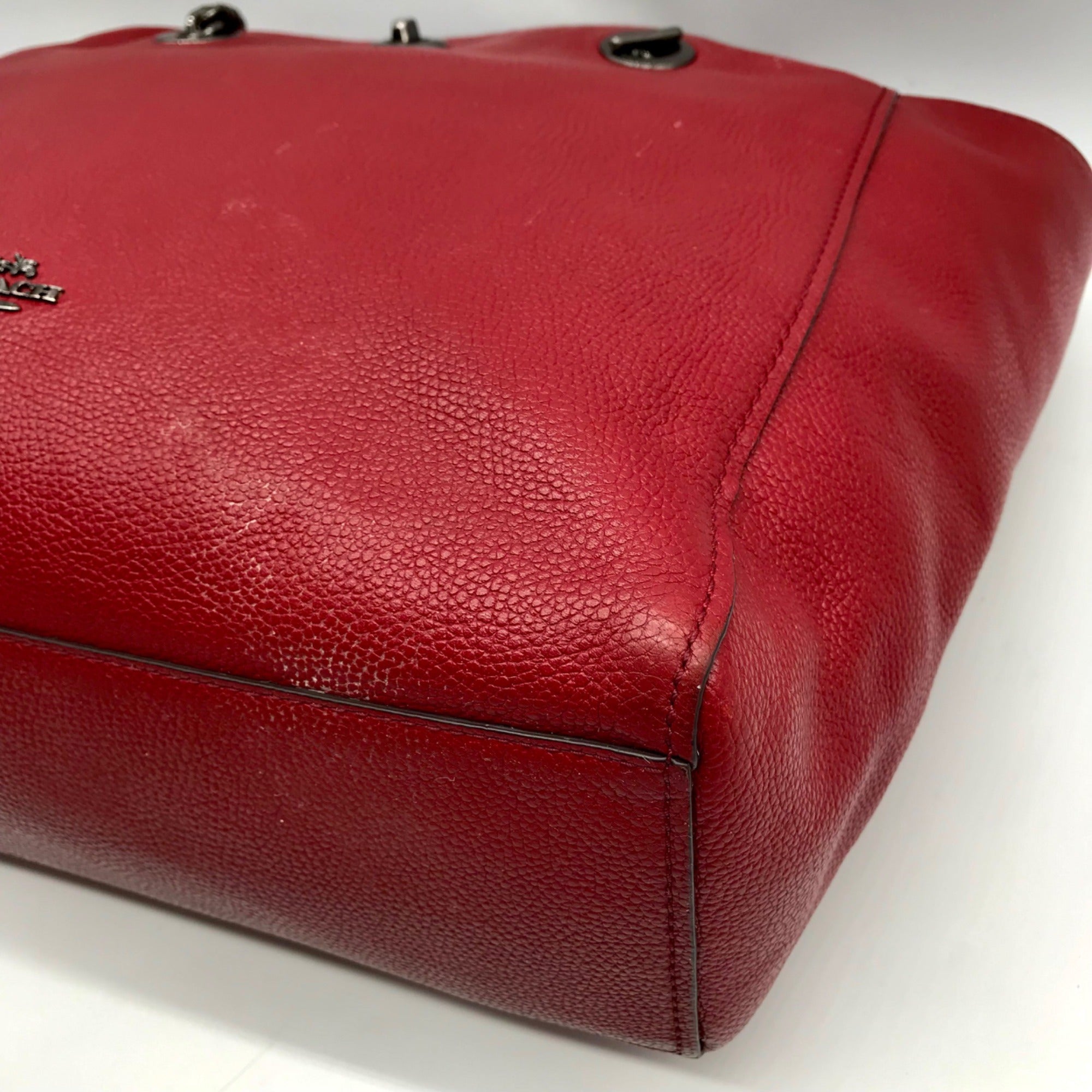 Coach Dark Red Pebbled Leather Turnlock Chain Tote Bag 56830