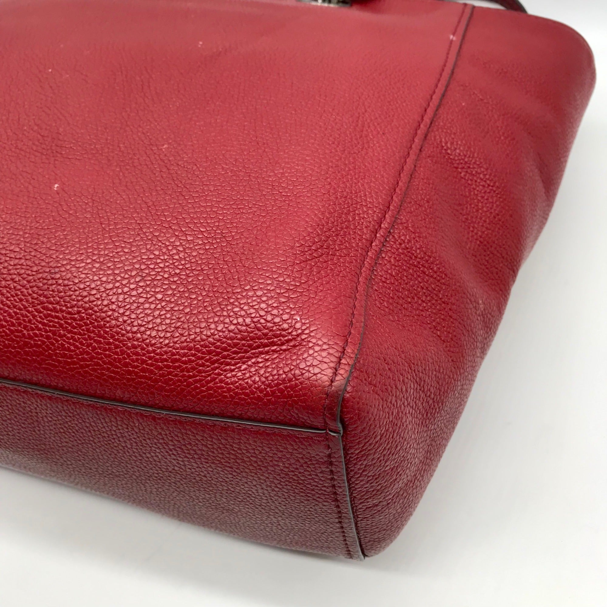 Coach Dark Red Pebbled Leather Turnlock Chain Tote Bag 56830