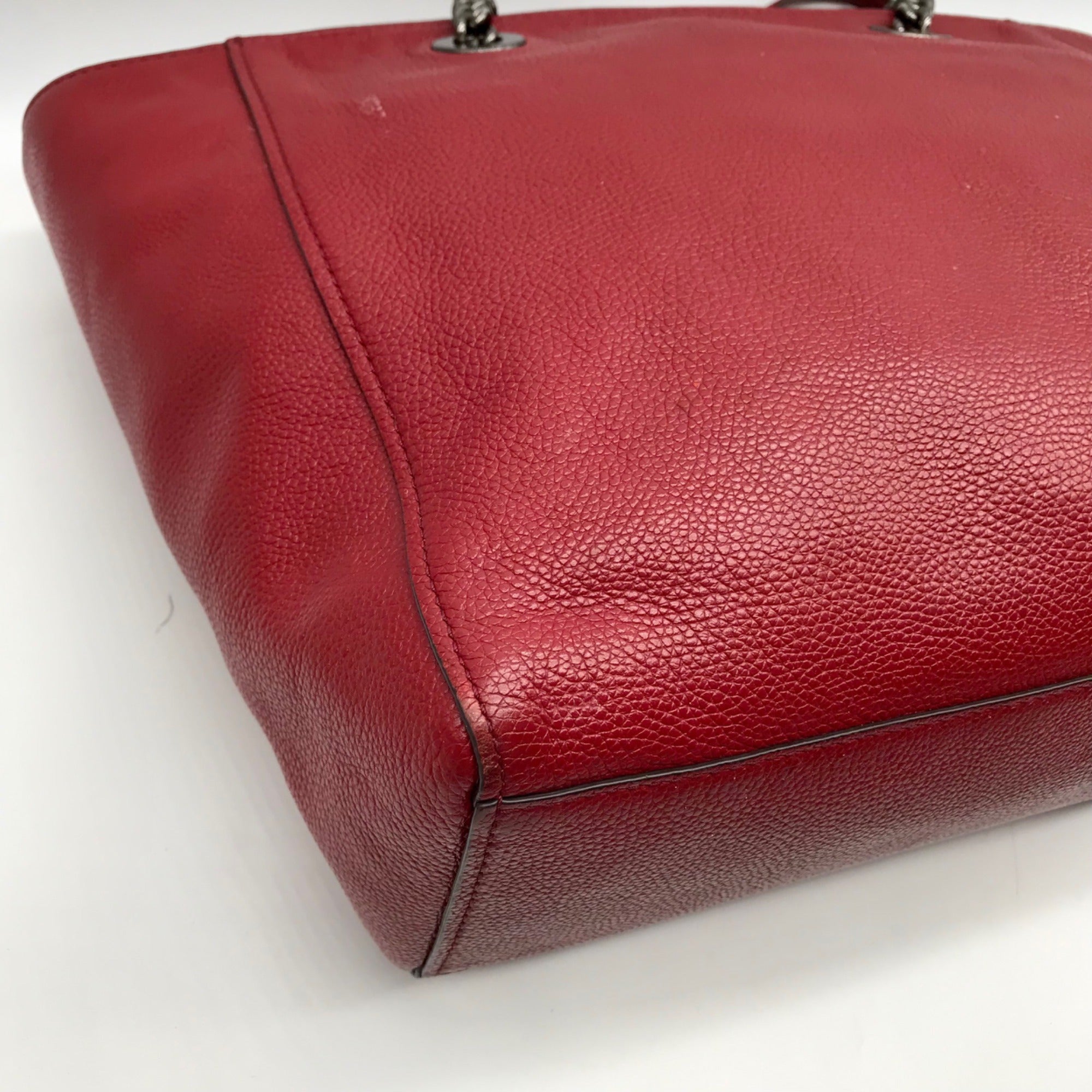 Coach Dark Red Pebbled Leather Turnlock Chain Tote Bag 56830