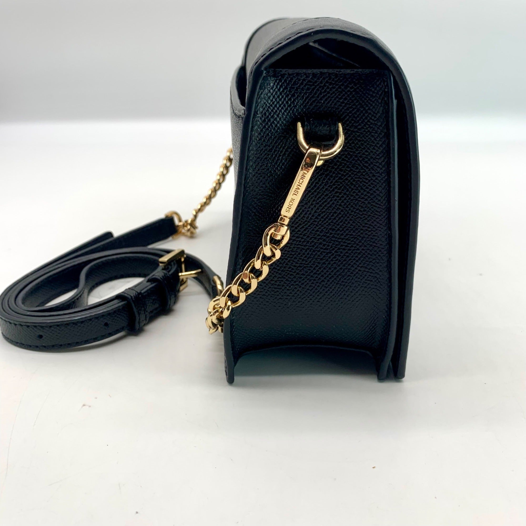 Michael Kors Jet Set Black Leather Full Flap Crossbody Bag