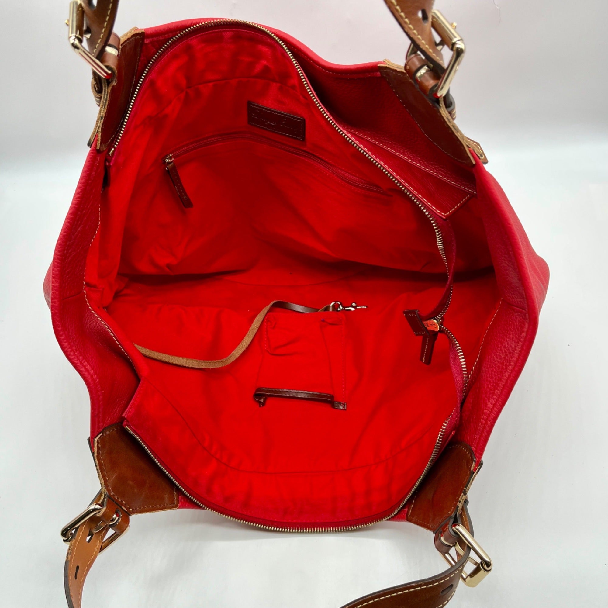 Dooney &amp; Bourke Red Leather Pebble Grain Hobo Bag