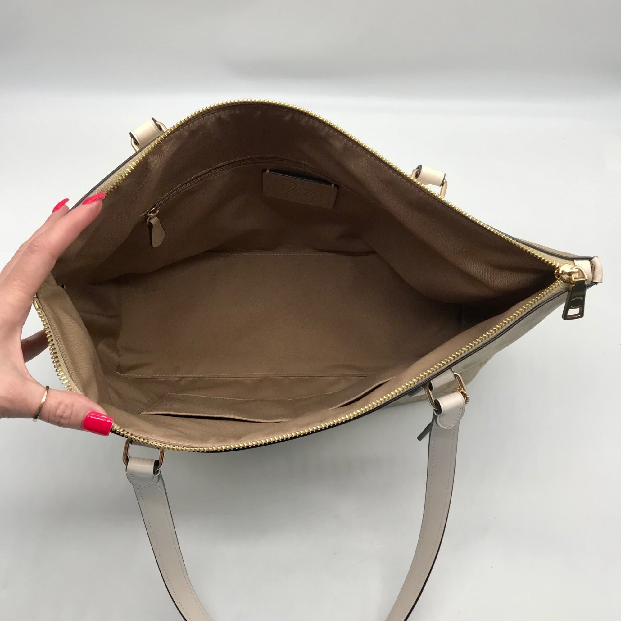 Coach Beige and Cream Signature Coated Canvas Station Tote Bag CH504