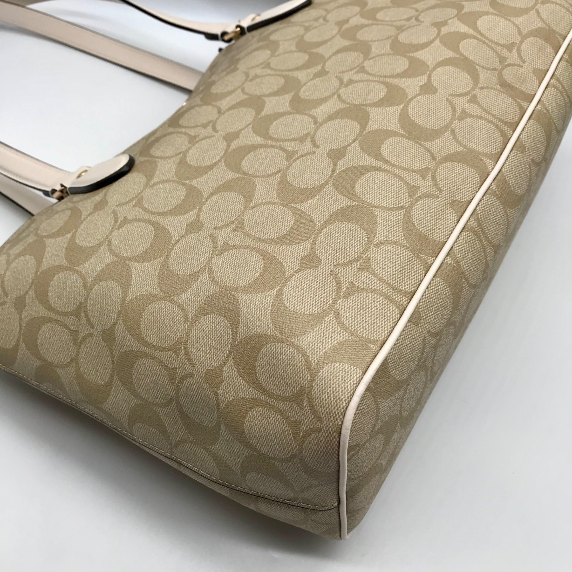 Coach Beige and Cream Signature Coated Canvas Station Tote Bag CH504