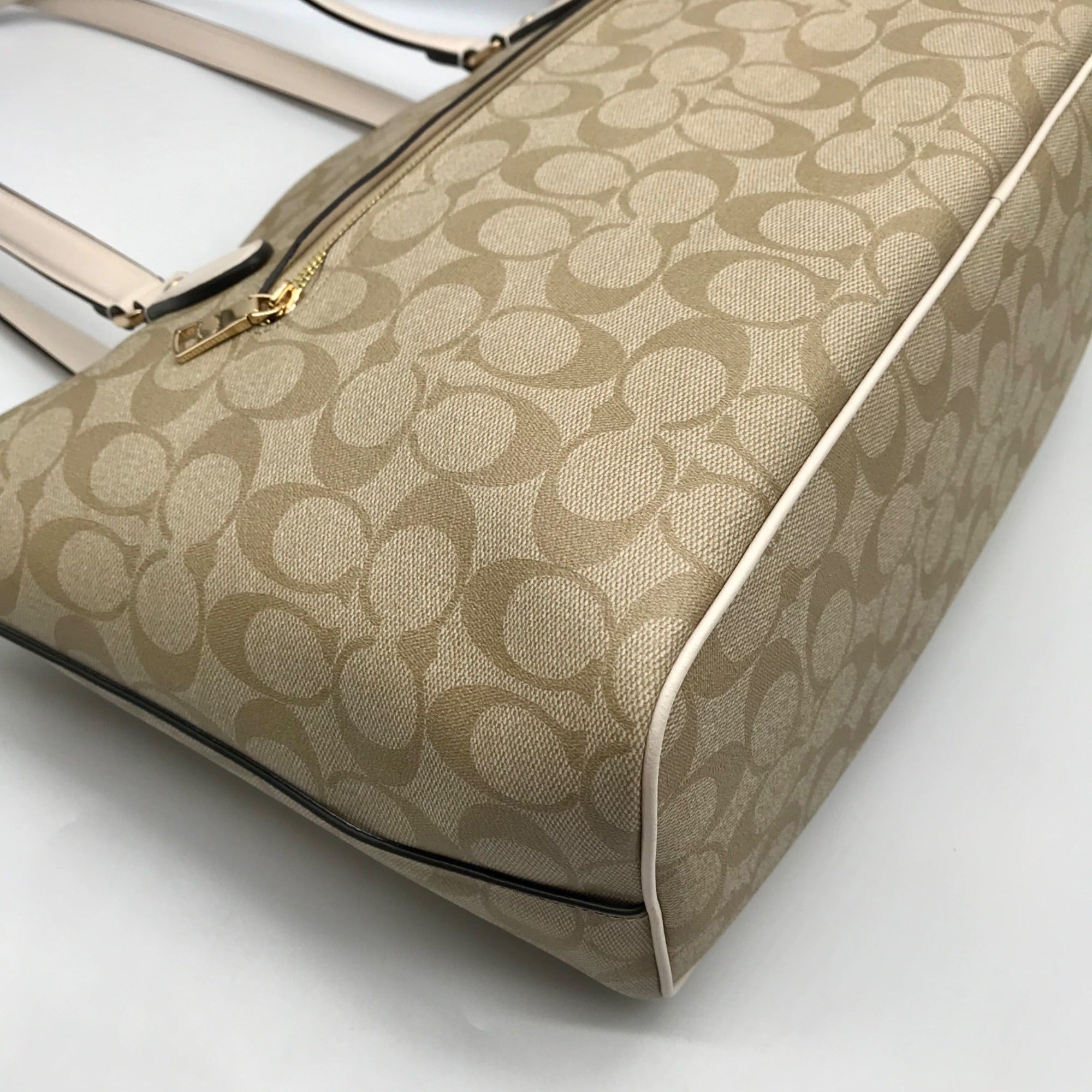 Coach Beige and Cream Signature Coated Canvas Station Tote Bag CH504