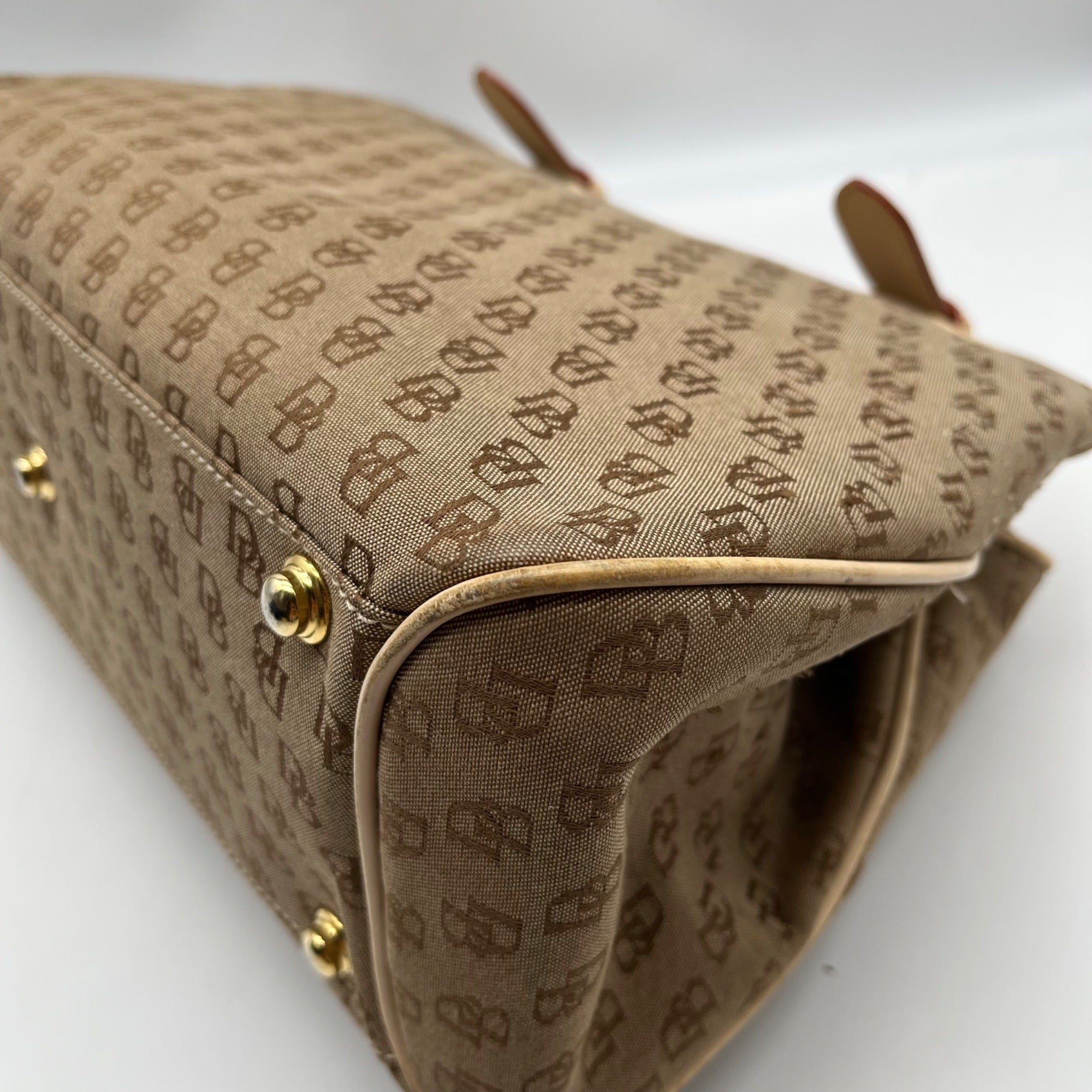 Dooney &amp; Bourke Brown &amp; Cream Monogram Canvas Vintage Satchel
