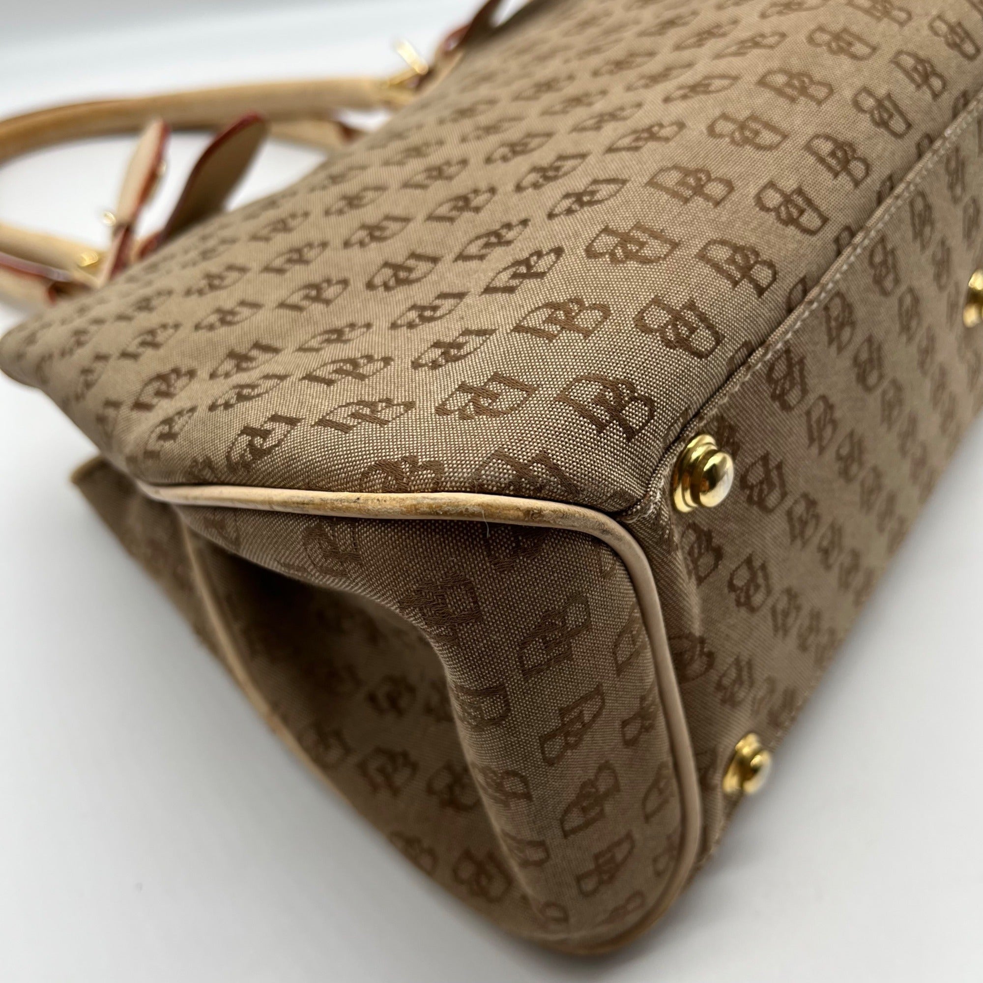 Dooney &amp; Bourke Brown &amp; Cream Monogram Canvas Vintage Satchel