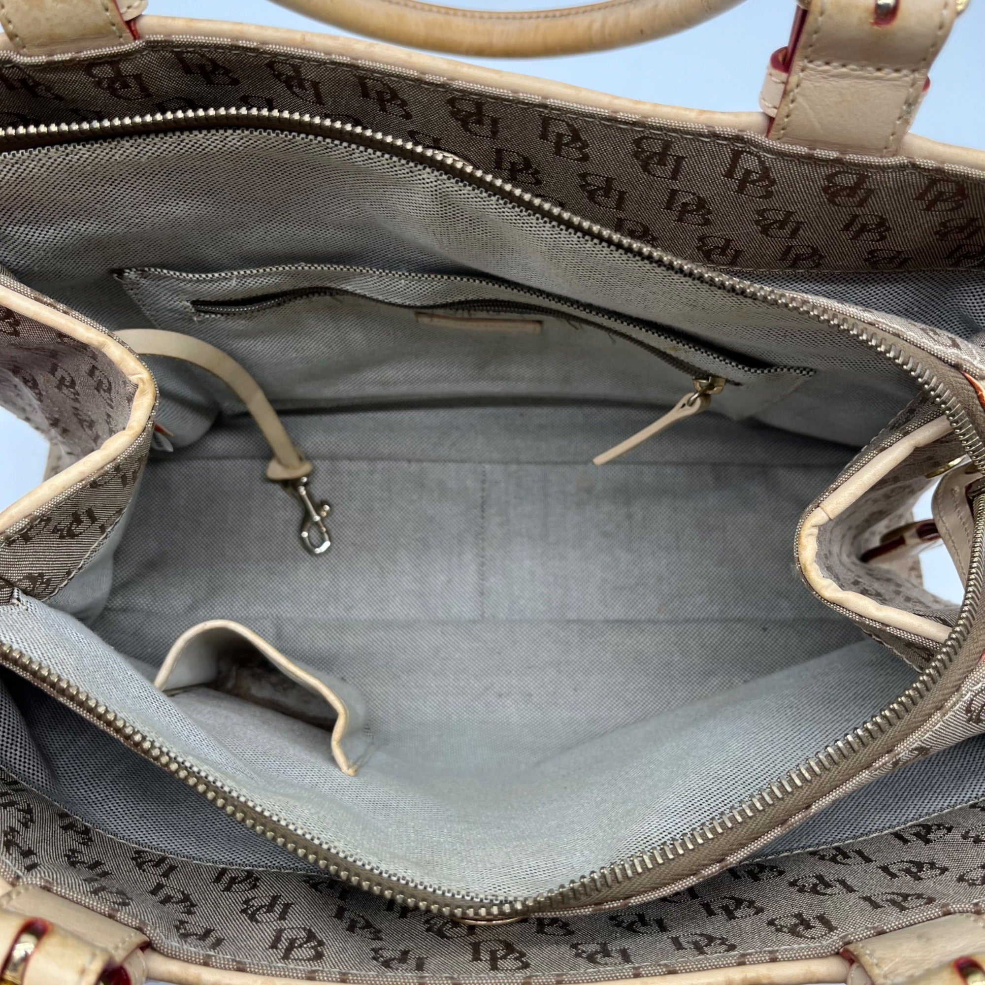 Dooney &amp; Bourke Brown &amp; Cream Monogram Canvas Vintage Satchel