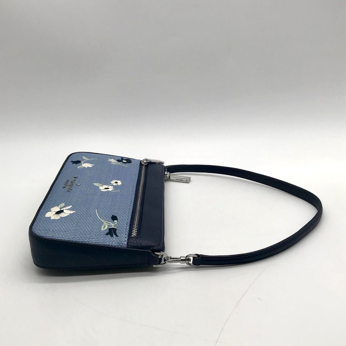 Kate Spade Blue Floral Embroidery Pebbled Leather Mini Shoulder Bag