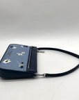 Kate Spade Blue Floral Embroidery Pebbled Leather Mini Shoulder Bag