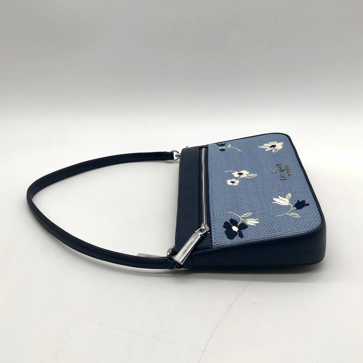 Kate Spade Blue Floral Embroidery Pebbled Leather Mini Shoulder Bag