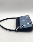 Kate Spade Blue Floral Embroidery Pebbled Leather Mini Shoulder Bag