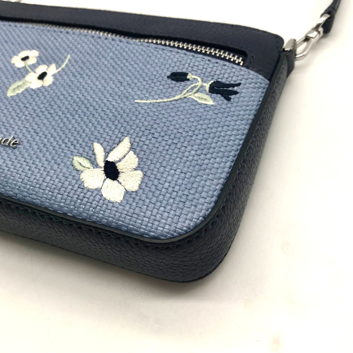 Kate Spade Blue Floral Embroidery Pebbled Leather Mini Shoulder Bag