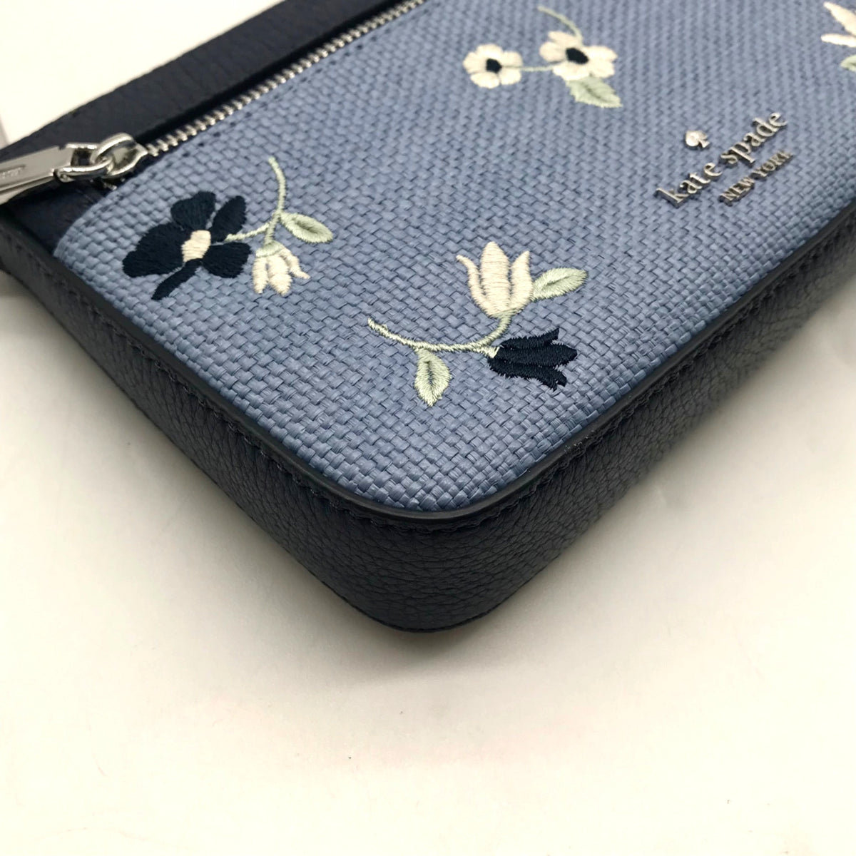 Kate Spade Blue Floral Embroidery Pebbled Leather Mini Shoulder Bag