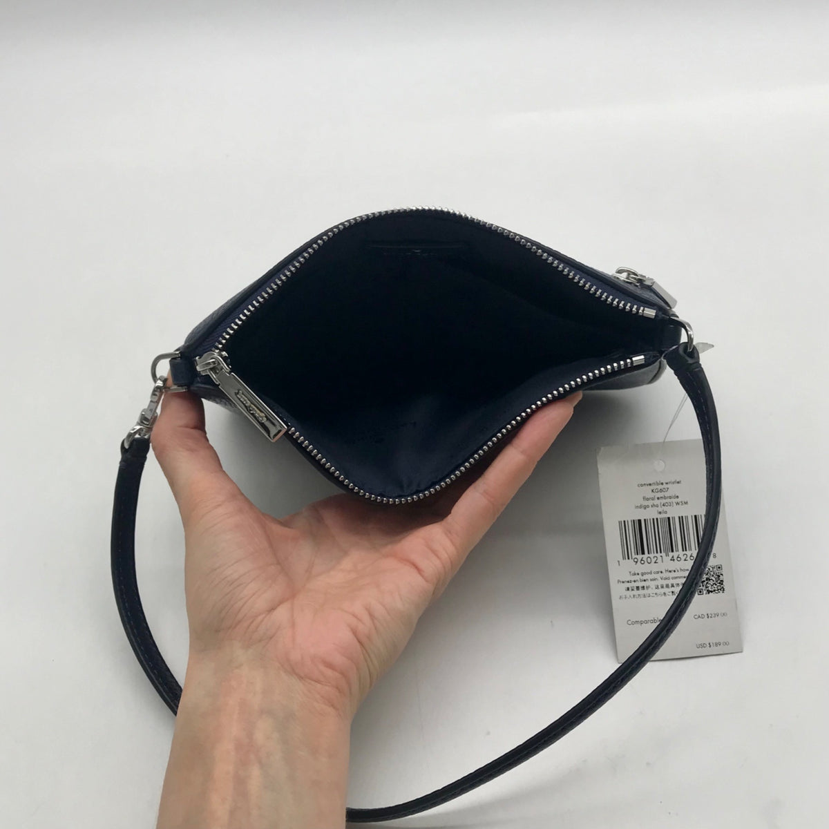 Kate Spade Blue Floral Embroidery Pebbled Leather Mini Shoulder Bag